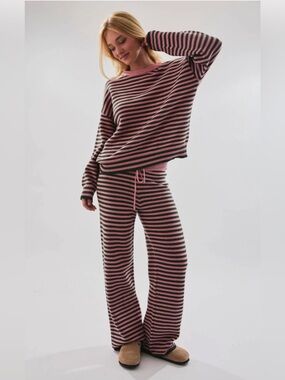 197. Striped Pink & Green Knit Lounge Set